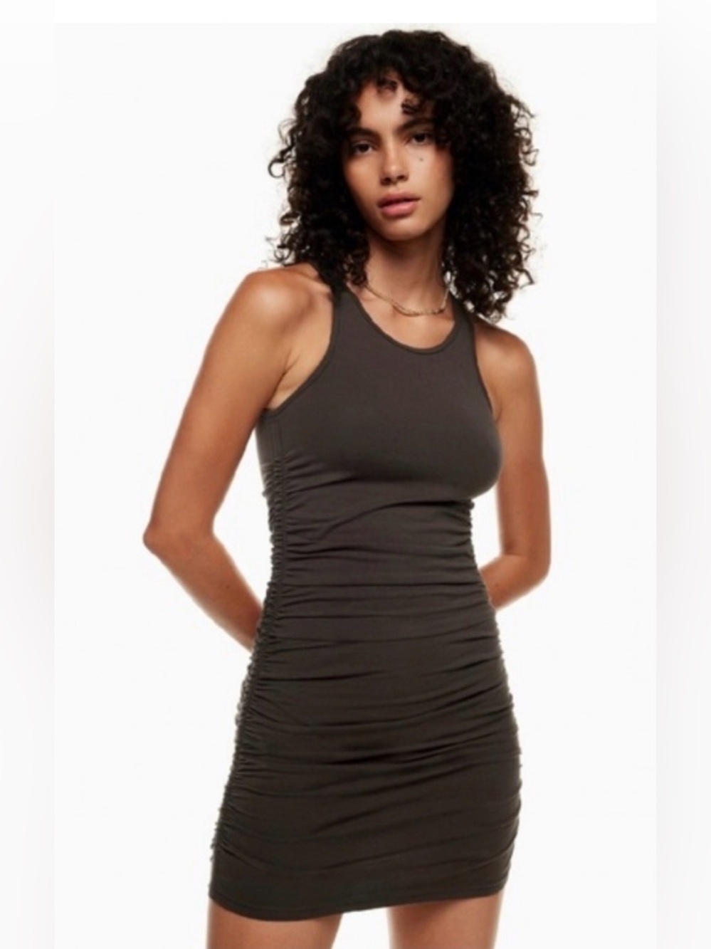 TNA Malibu dress Ruched Dark Olive